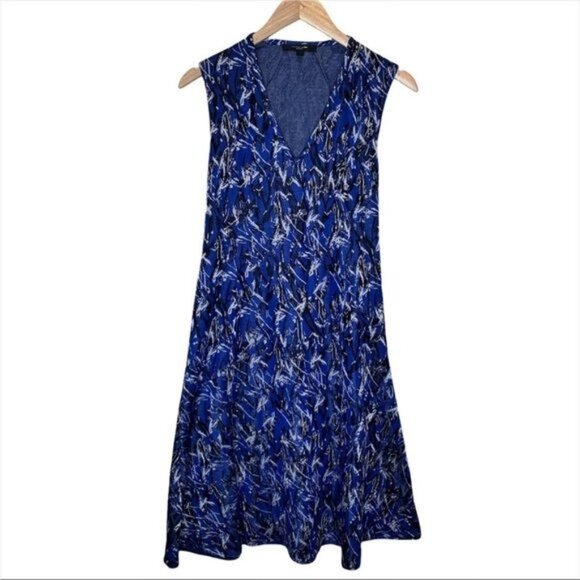 Derek Lam New York v-neck blue and black abstract print swing knit dress size 6 - Picture 1 of 12